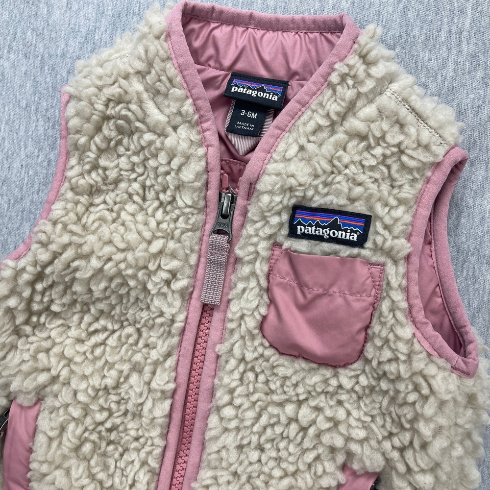 Patagonia Baby Retro-X Fleece Vest 3-6M Pink Sherpa Cream Synchilla Full Zip EUC